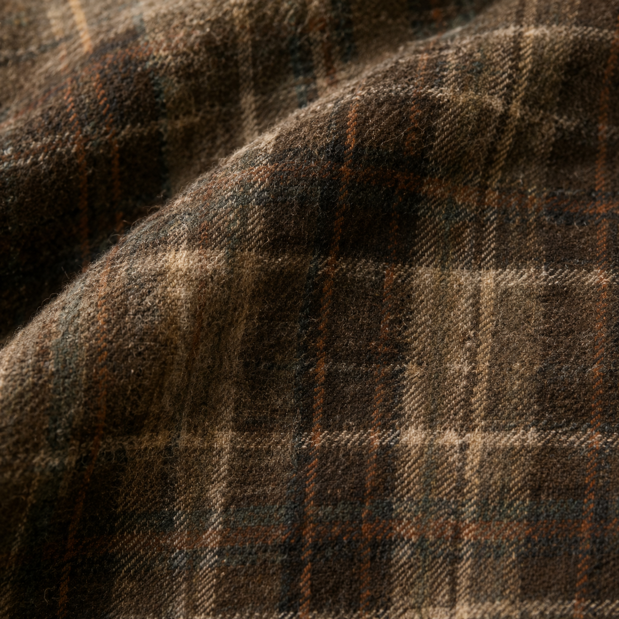 Brown Plaid Zip-Up Jacket with Solid Collar