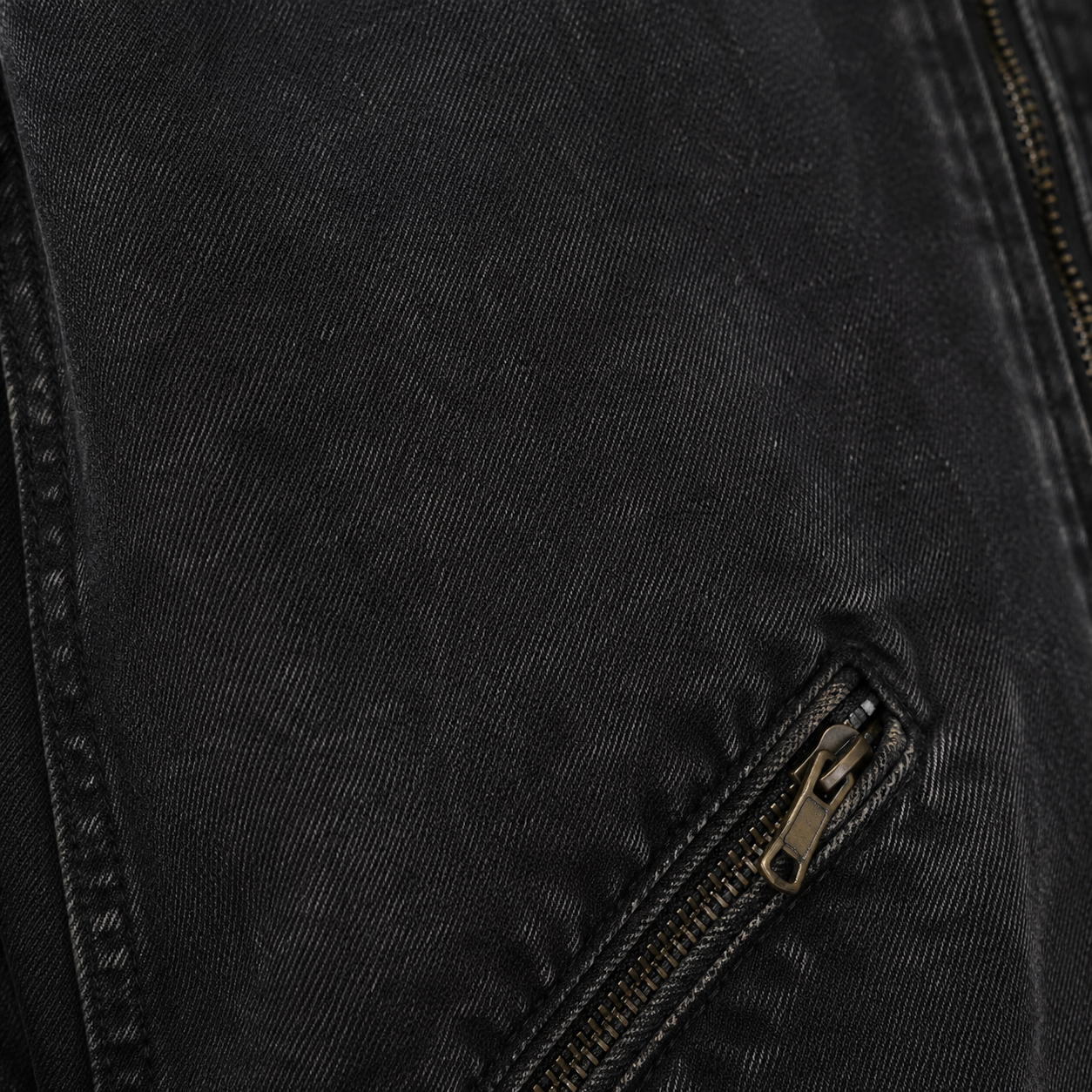 Washed Black Zip Jacket with Tan Contrast Collar