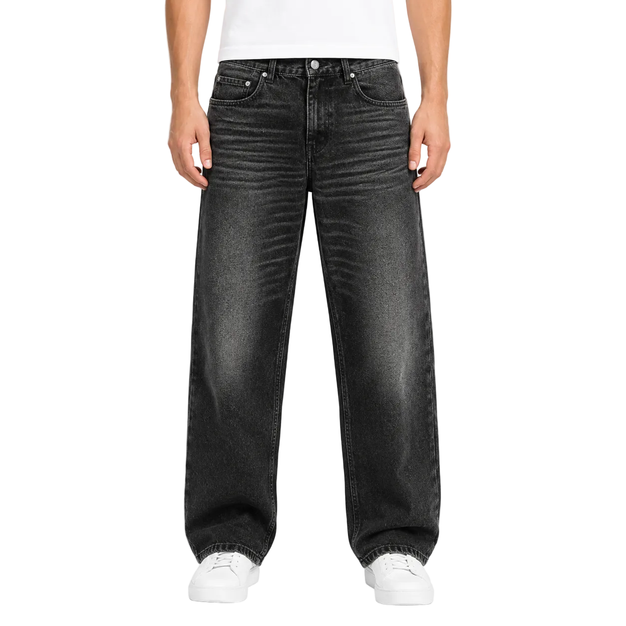 Black Washed Wide-Leg Jeans