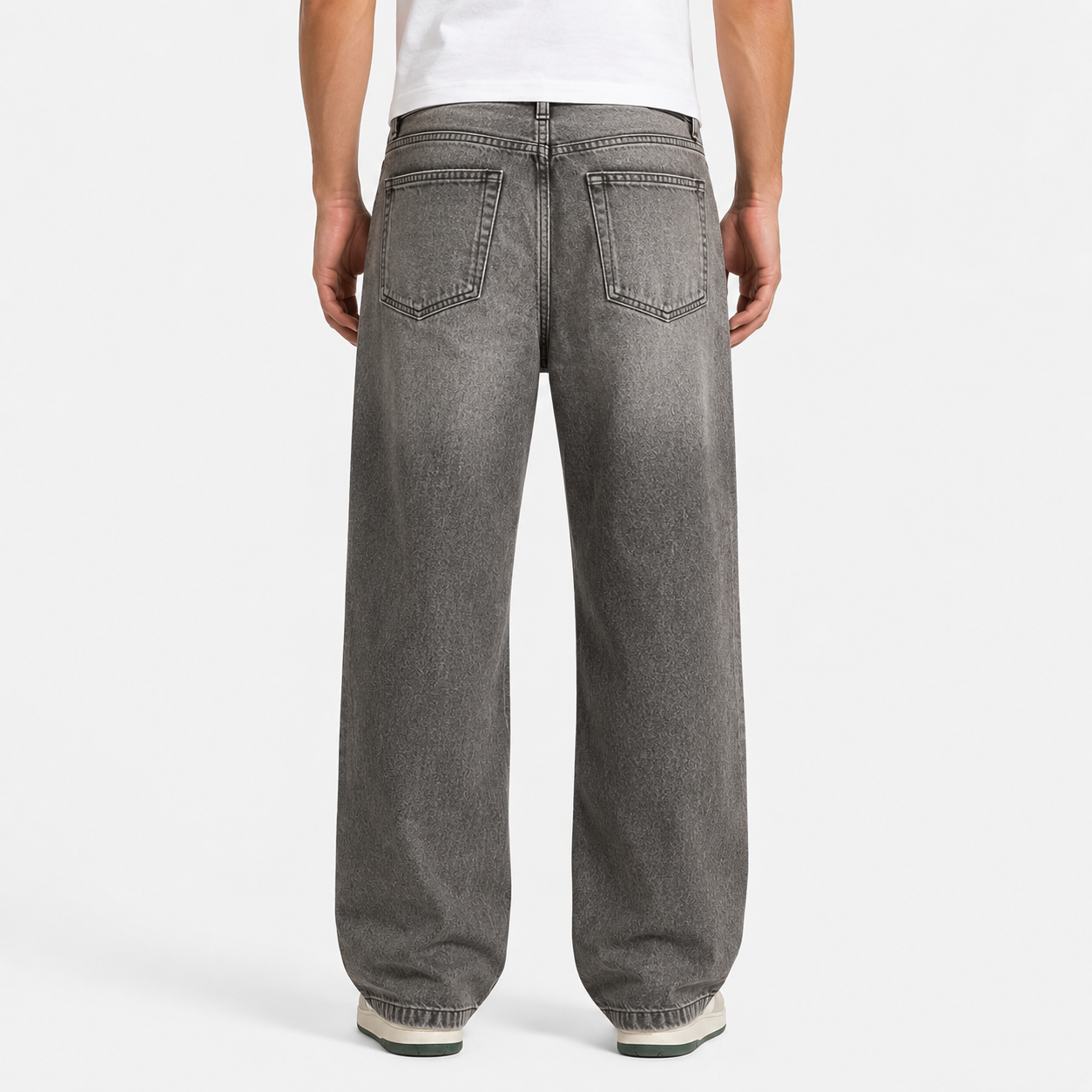 Charcoal Gray Wide-Leg Jeans with Gradient Fading