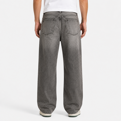 Charcoal Gray Wide-Leg Jeans with Gradient Fading