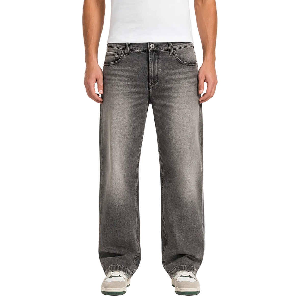 Charcoal Gray Wide-Leg Jeans with Gradient Fading