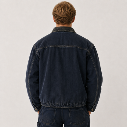 Dark Navy Zip Jacket with Washed Contrast Details
