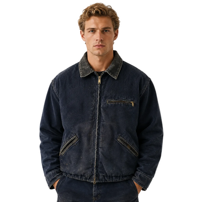 Dark Navy Zip Jacket with Washed Contrast Details