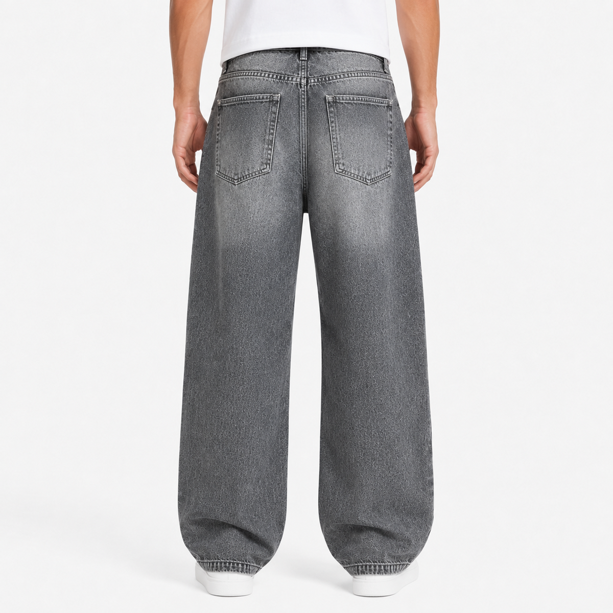 Gray Washed Wide-Leg Jeans
