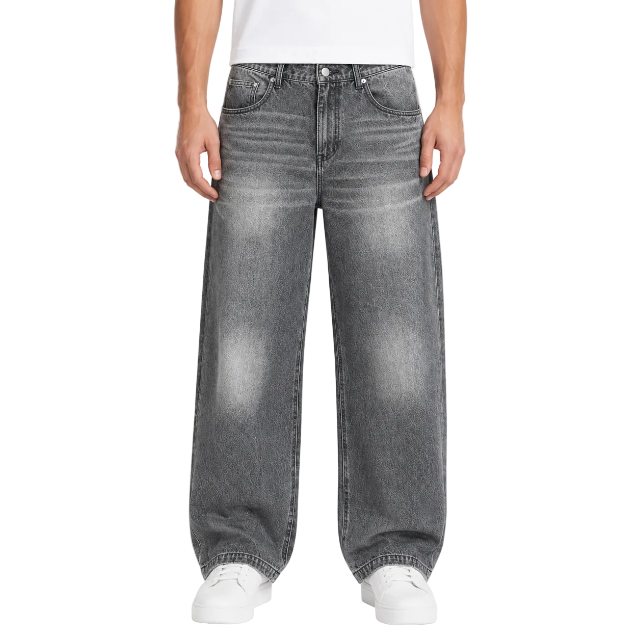 Gray Washed Wide-Leg Jeans