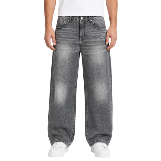 Gray Washed Wide-Leg Jeans