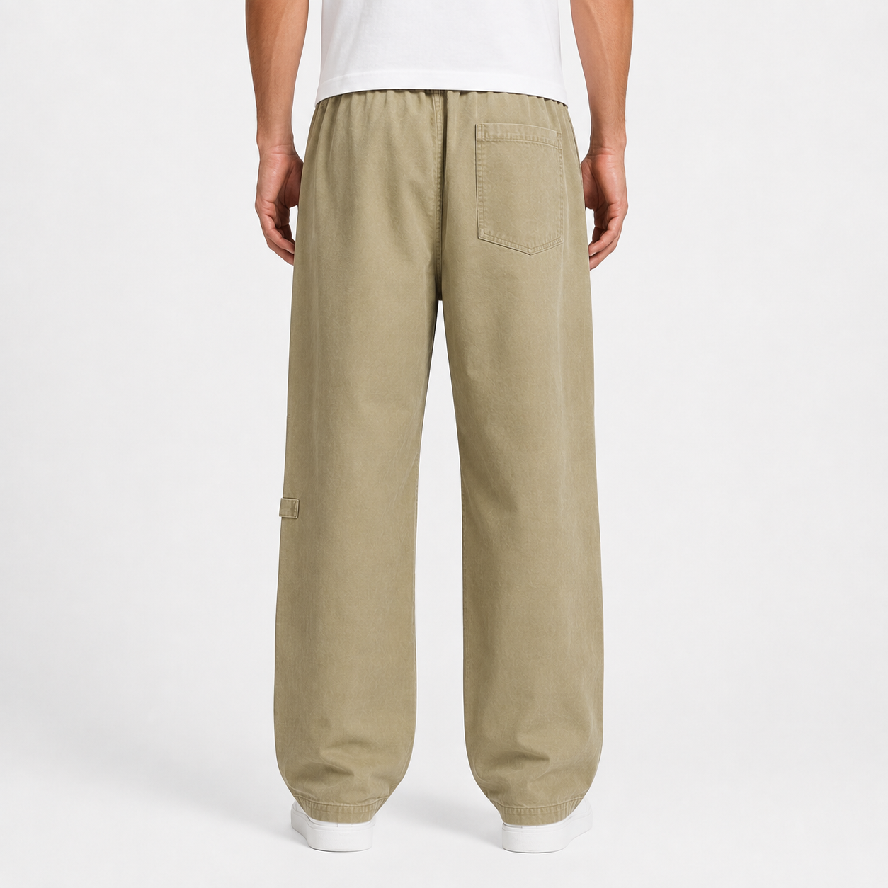 Khaki Relaxed Wide-Leg Drawstring Pants