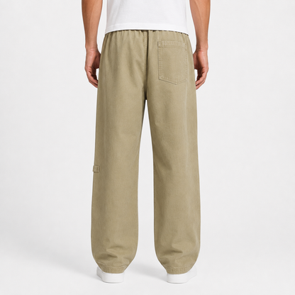 Khaki Relaxed Wide-Leg Drawstring Pants