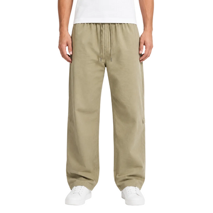 Khaki Relaxed Wide-Leg Drawstring Pants