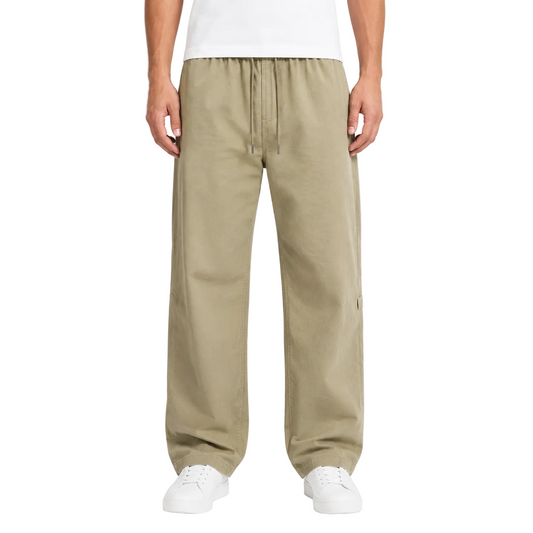 Khaki Relaxed Wide-Leg Drawstring Pants