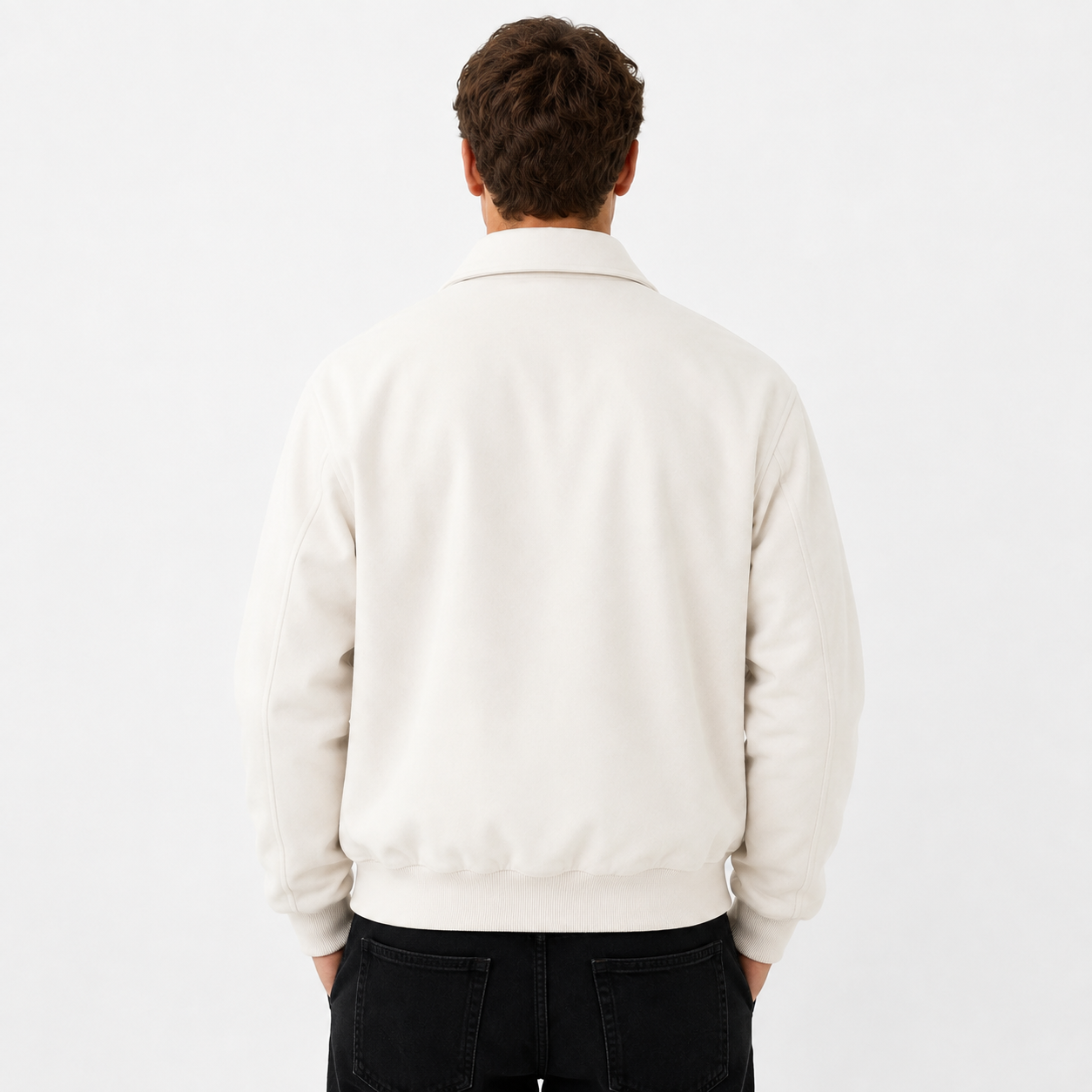 Off-White Snap Jacket with Ribbed Cuffs and Hem