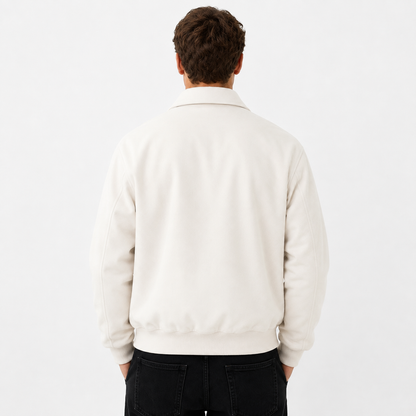 Off-White Snap Jacket with Ribbed Cuffs and Hem