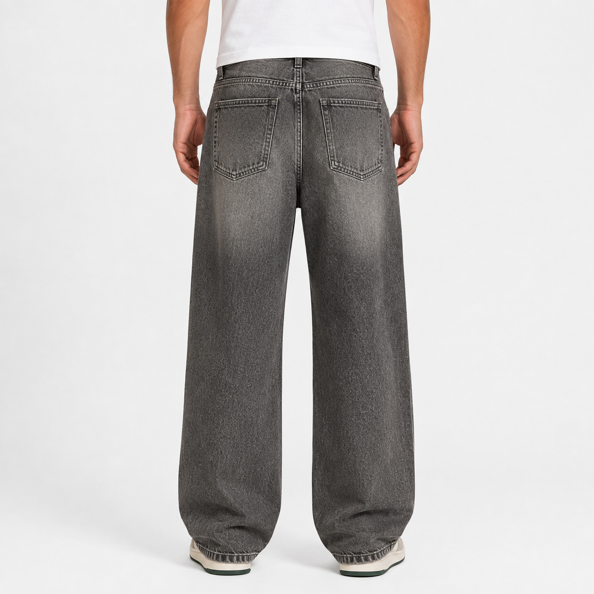 Smoky Gray Baggy Jeans with Center-Leg Fading