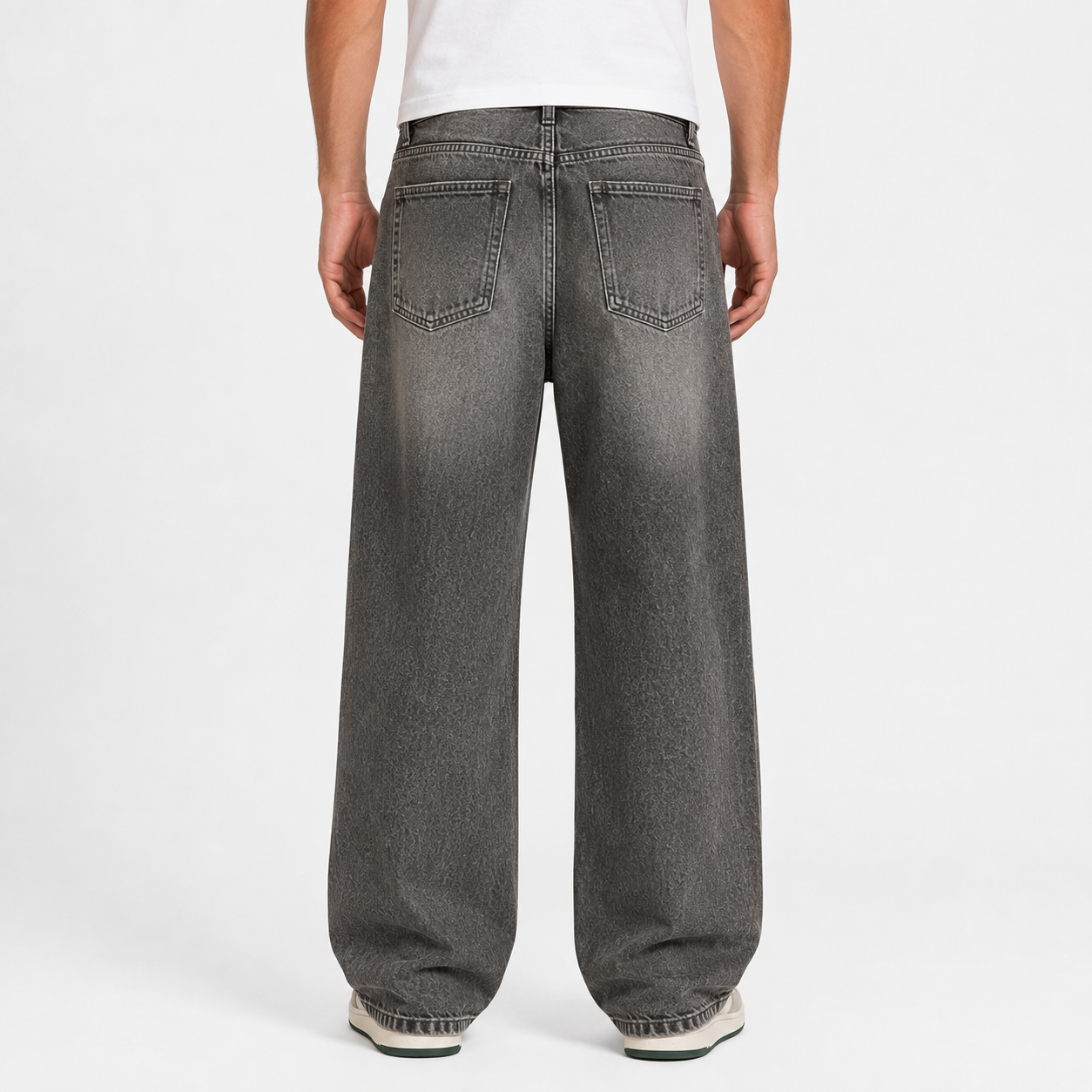 Smoky Gray Baggy Jeans with Center-Leg Fading