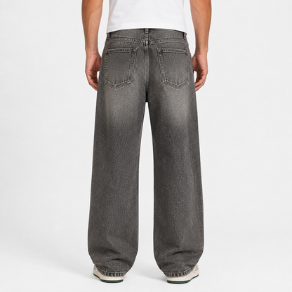 Smoky Gray Baggy Jeans with Center-Leg Fading