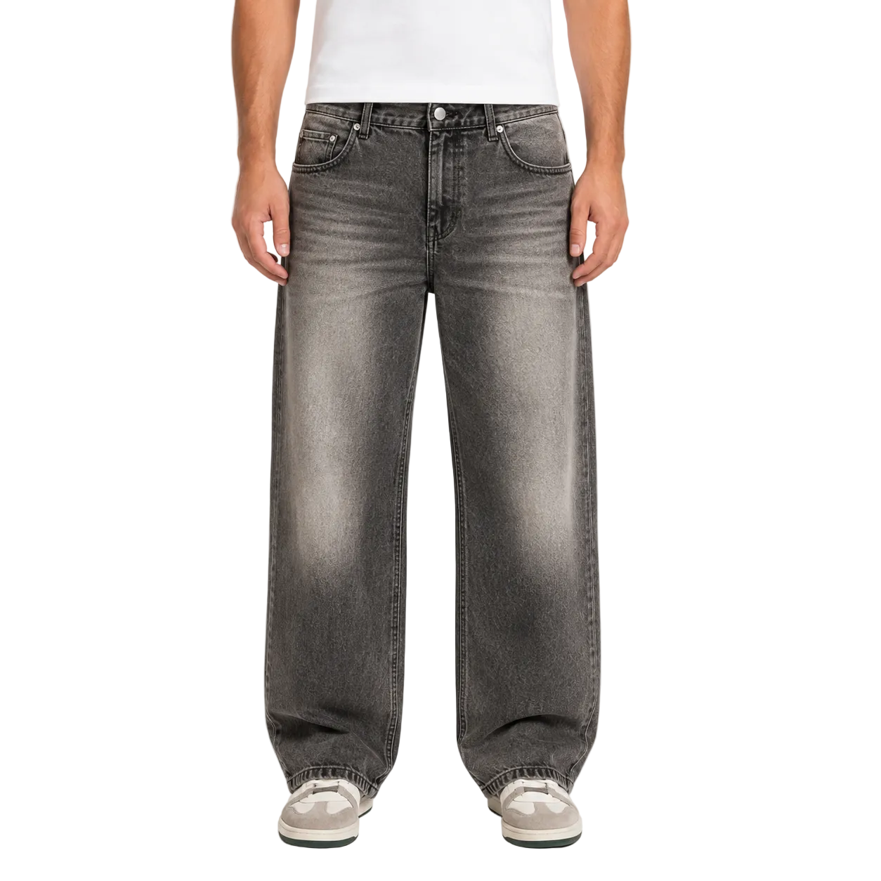 Smoky Gray Baggy Jeans with Center-Leg Fading