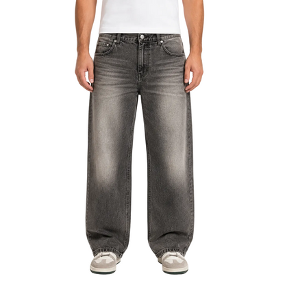 Smoky Gray Baggy Jeans with Center-Leg Fading