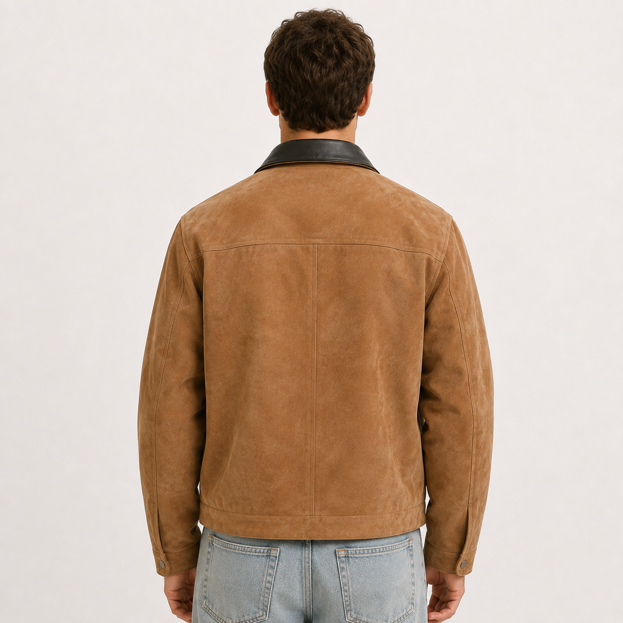 Tan Zip-Front Jacket with Dark Contrast Collar