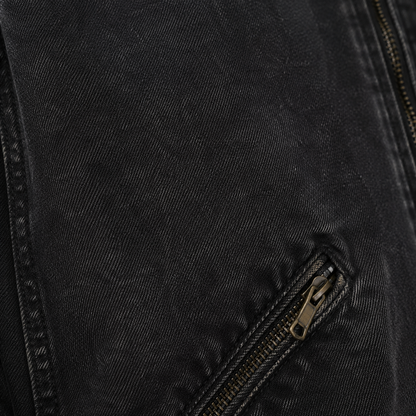 Washed Black Zip Jacket with Tan Contrast Collar