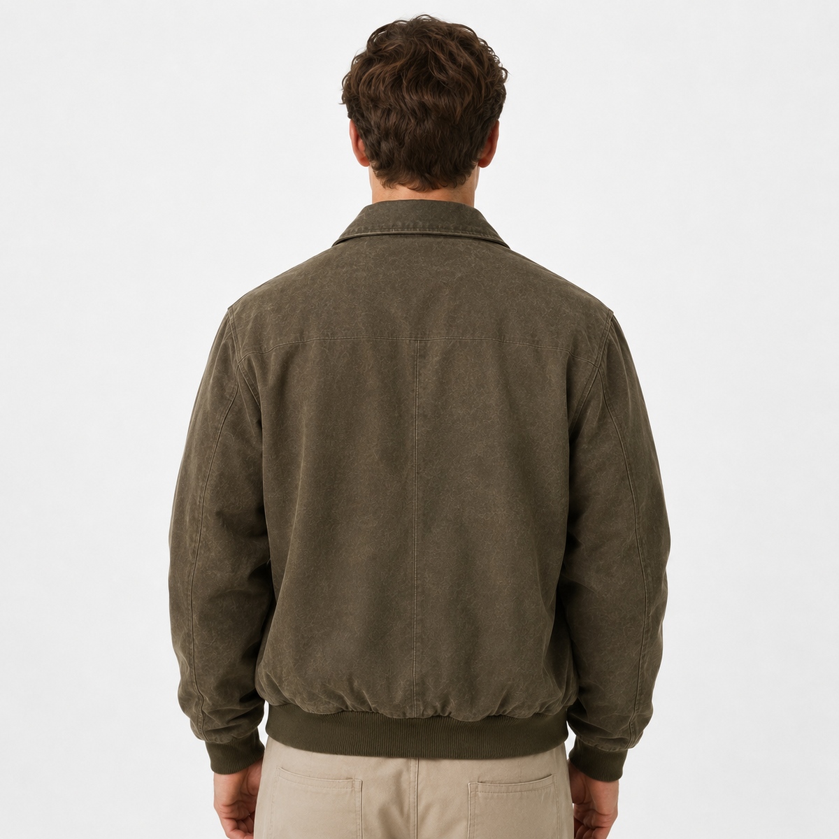 Washed Olive Zip Jacket with Ribbed Side Hem