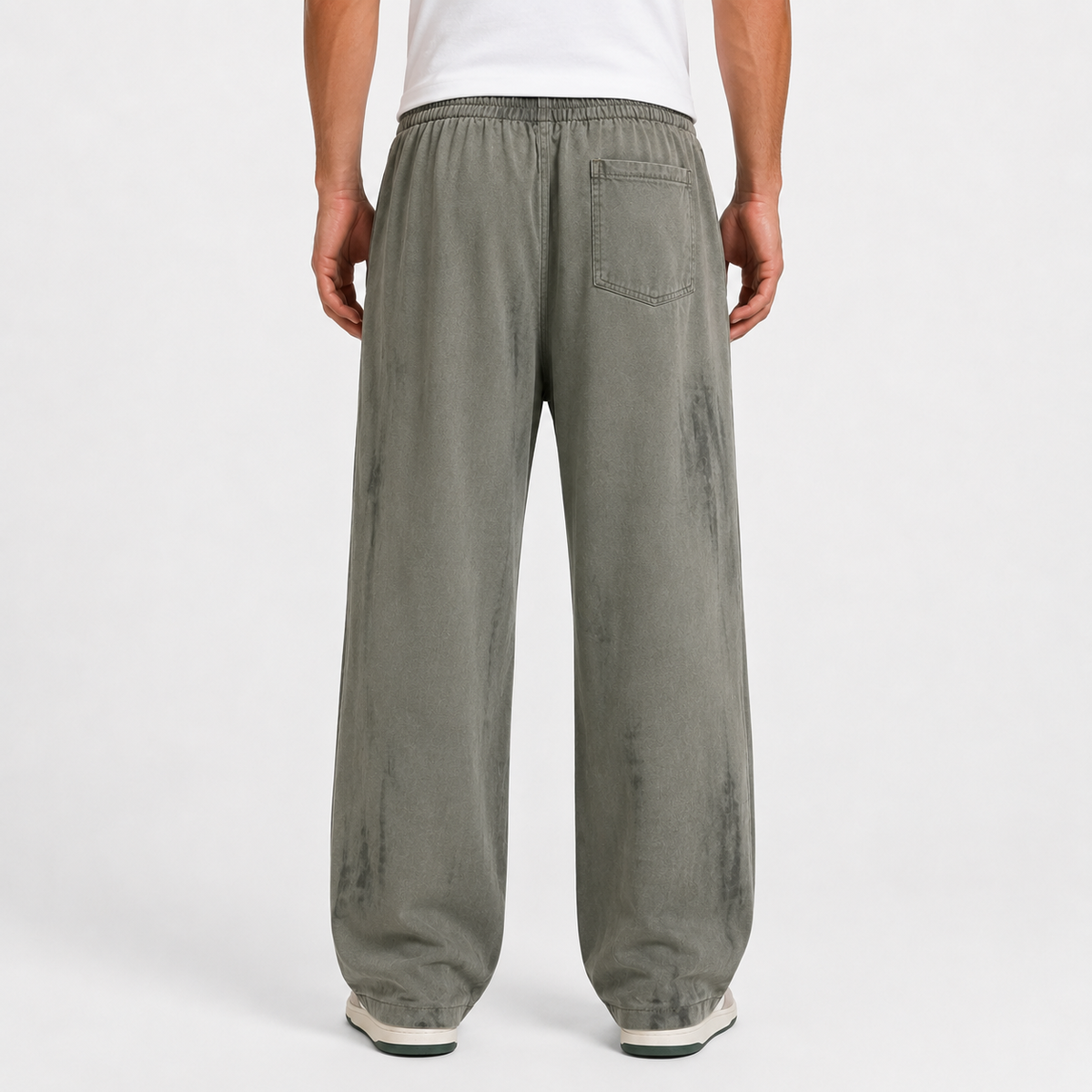 Washed Sage Green Wide-Leg Pants with Drawstring Waist