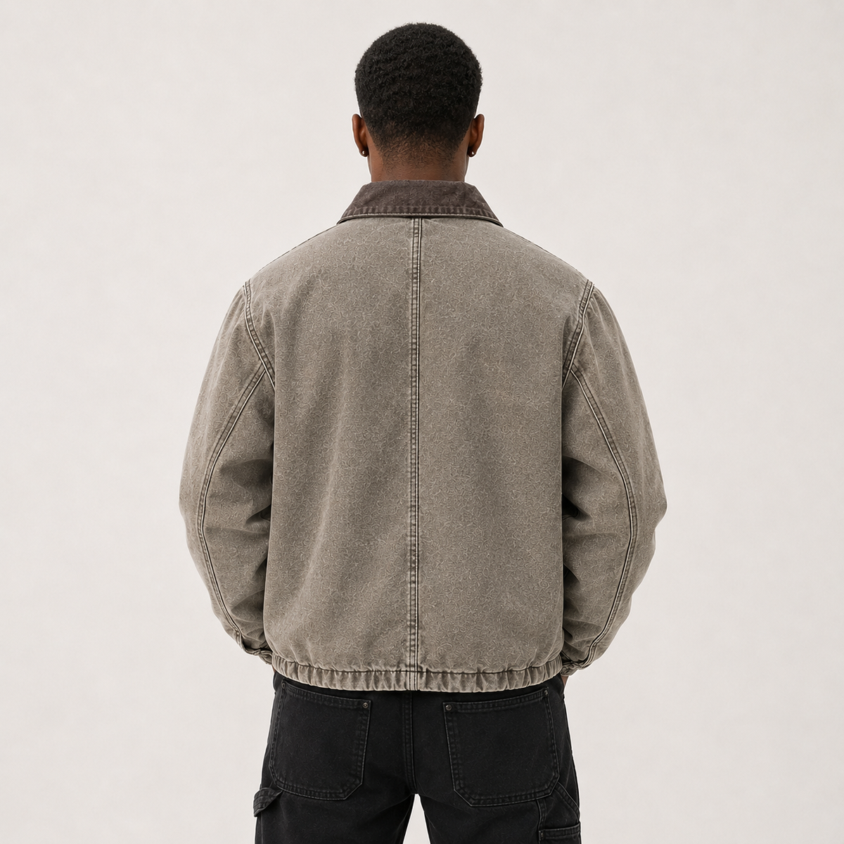 Washed Taupe Workwear Jacket with Oversized Front Pockets