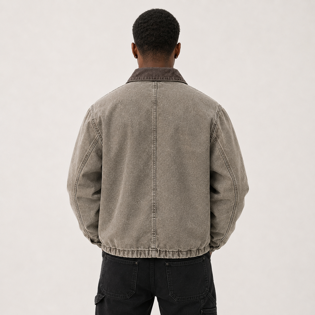 Washed Taupe Workwear Jacket with Oversized Front Pockets