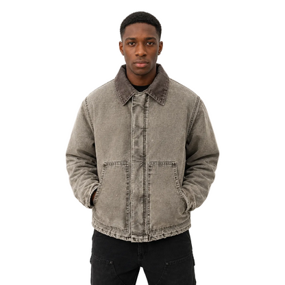 Washed Taupe Workwear Jacket with Oversized Front Pockets