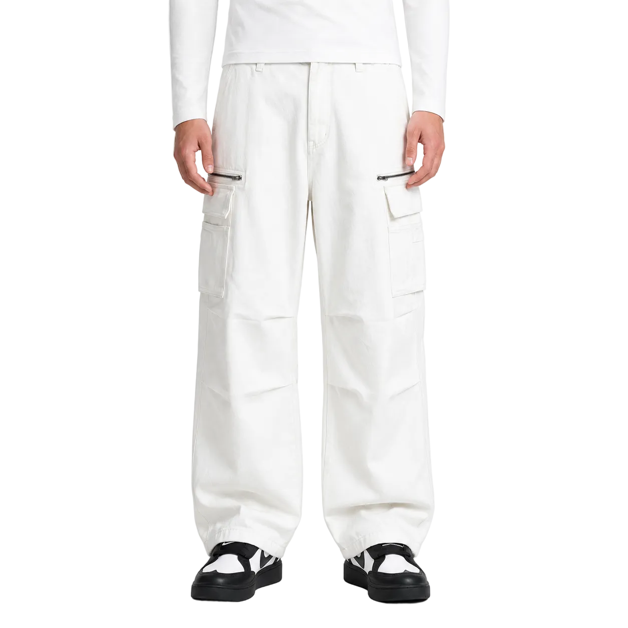 White Wide-Leg Cargo Pants
