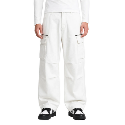 White Wide-Leg Cargo Pants