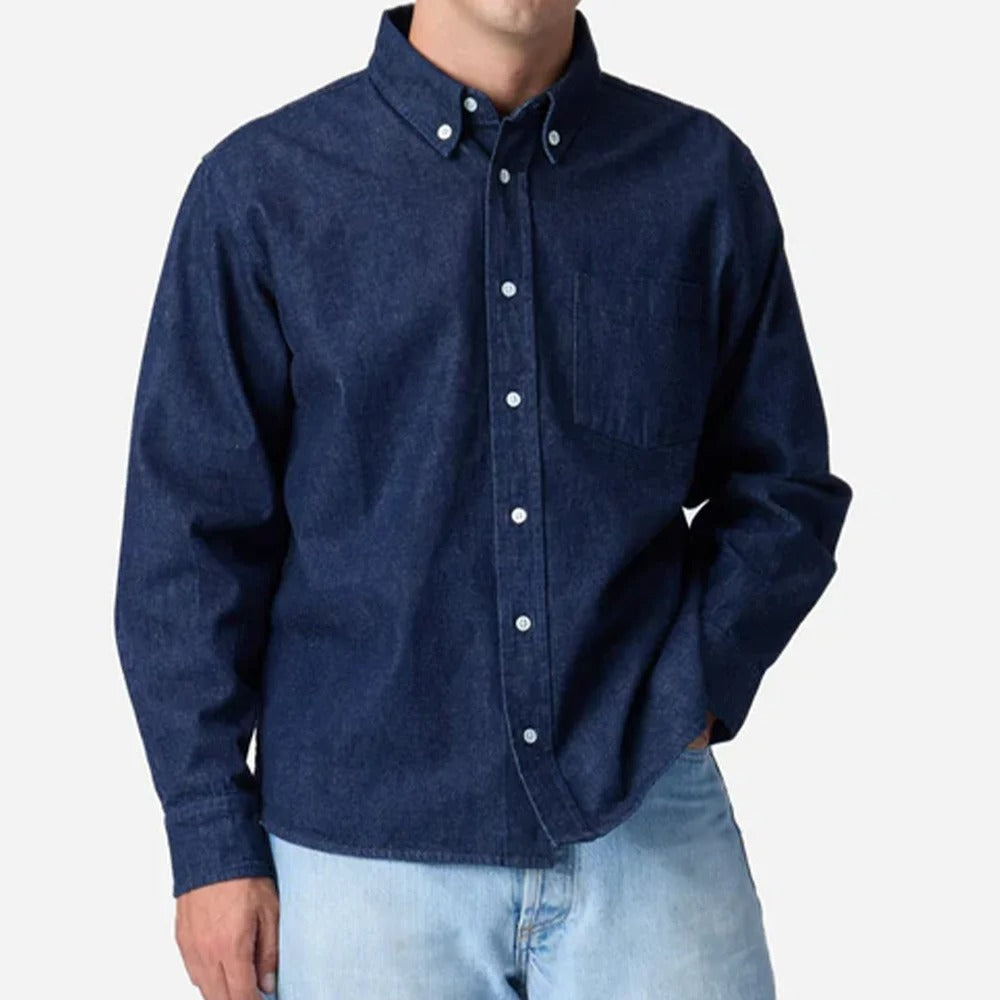 Dark Indigo Denim Shirt with Button-Down Collar