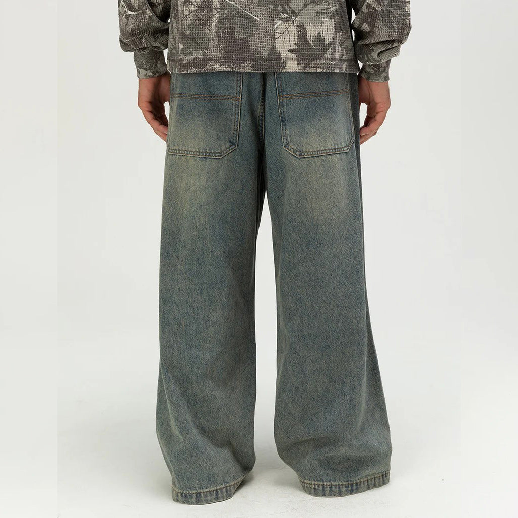 Blue Tinted Wide-Leg Jeans with Detachable Chain Detail