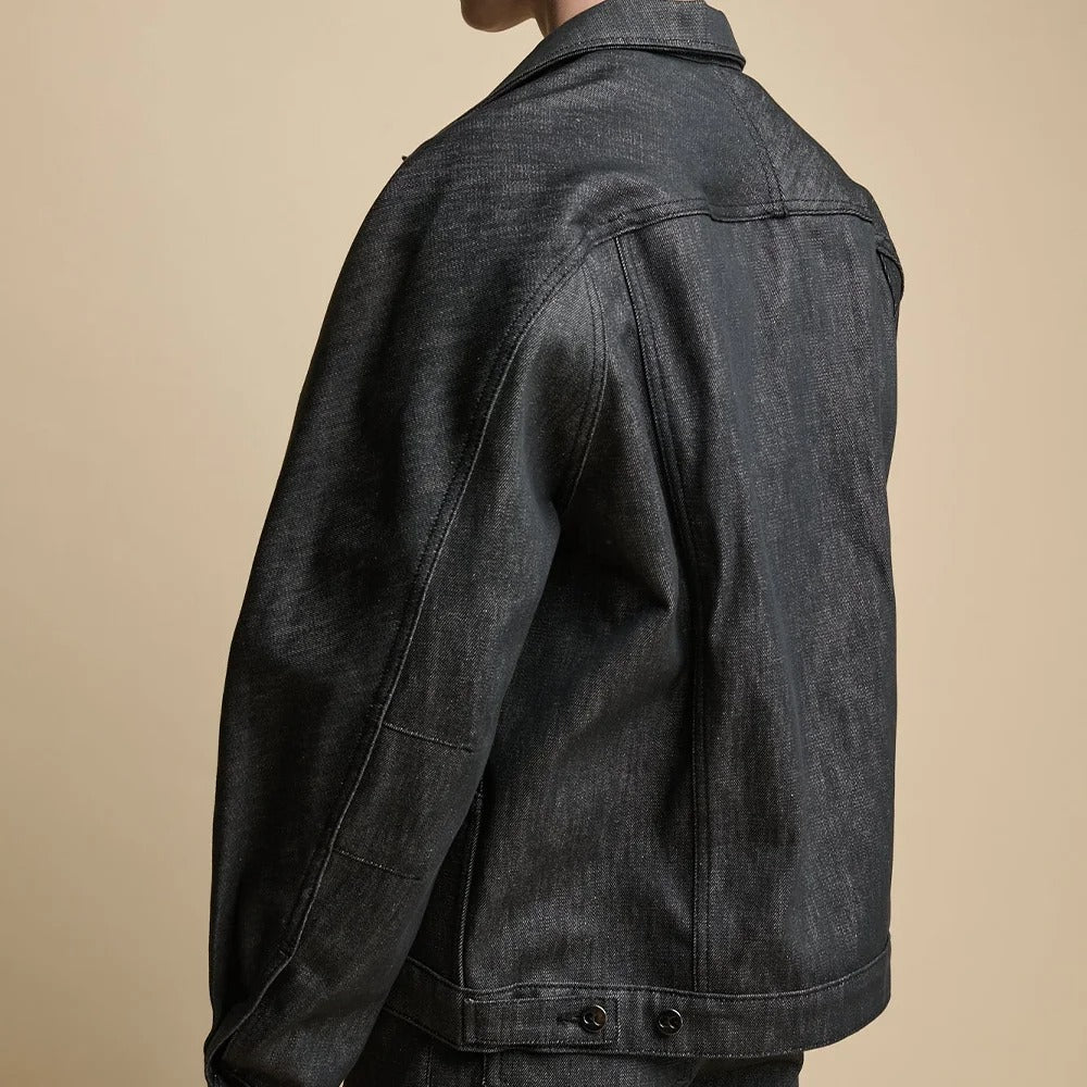 Dark Grey Denim Jacket with Flap Chest Pockets