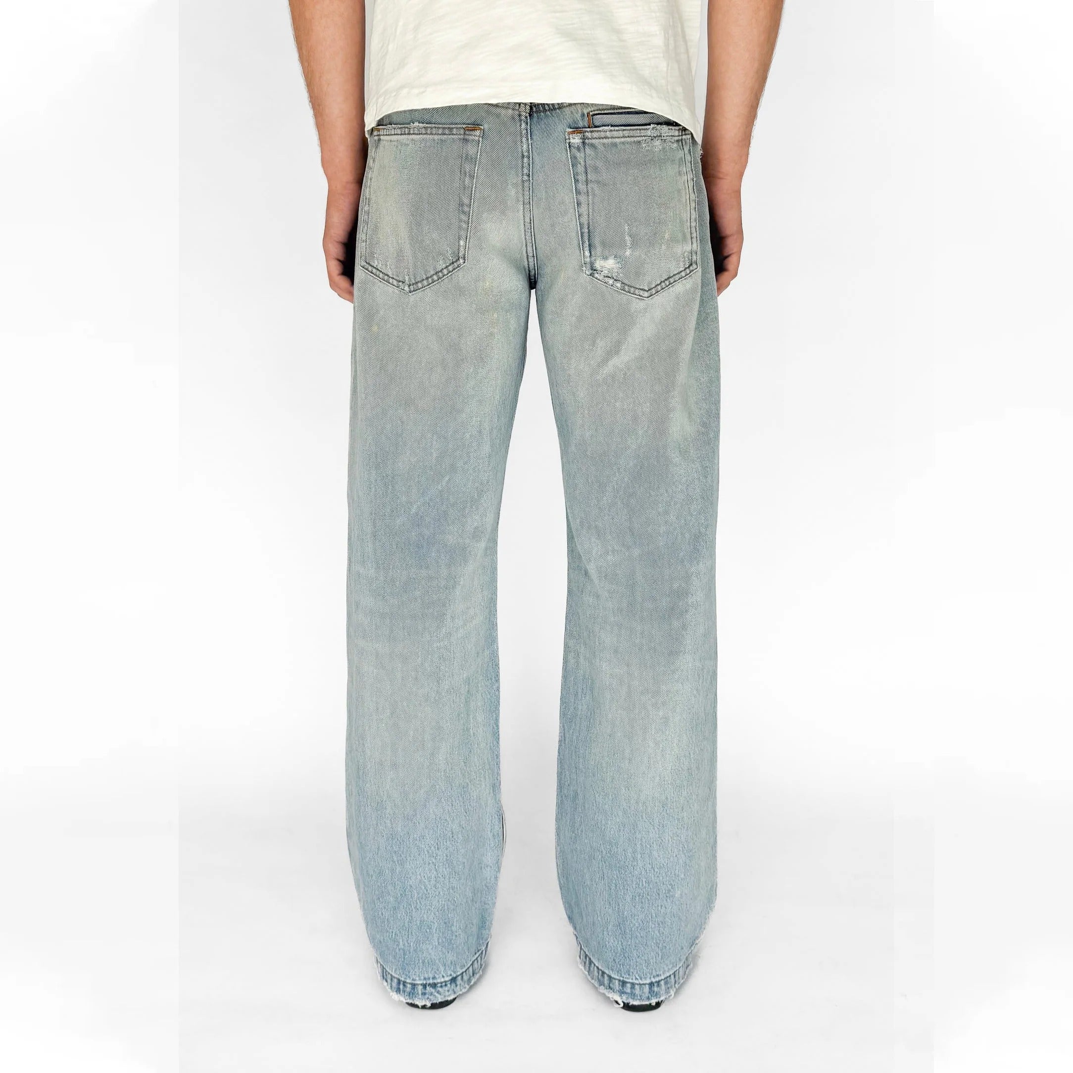 Light Blue Faded Straight-Leg Jeans with Frayed Hems