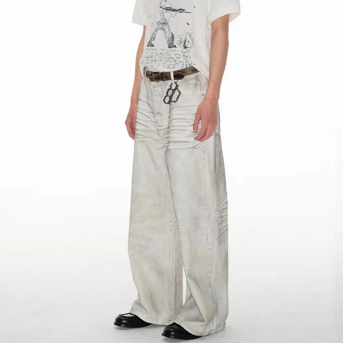 Off-White Wide-Leg Jeans with Smudged Wash Effect